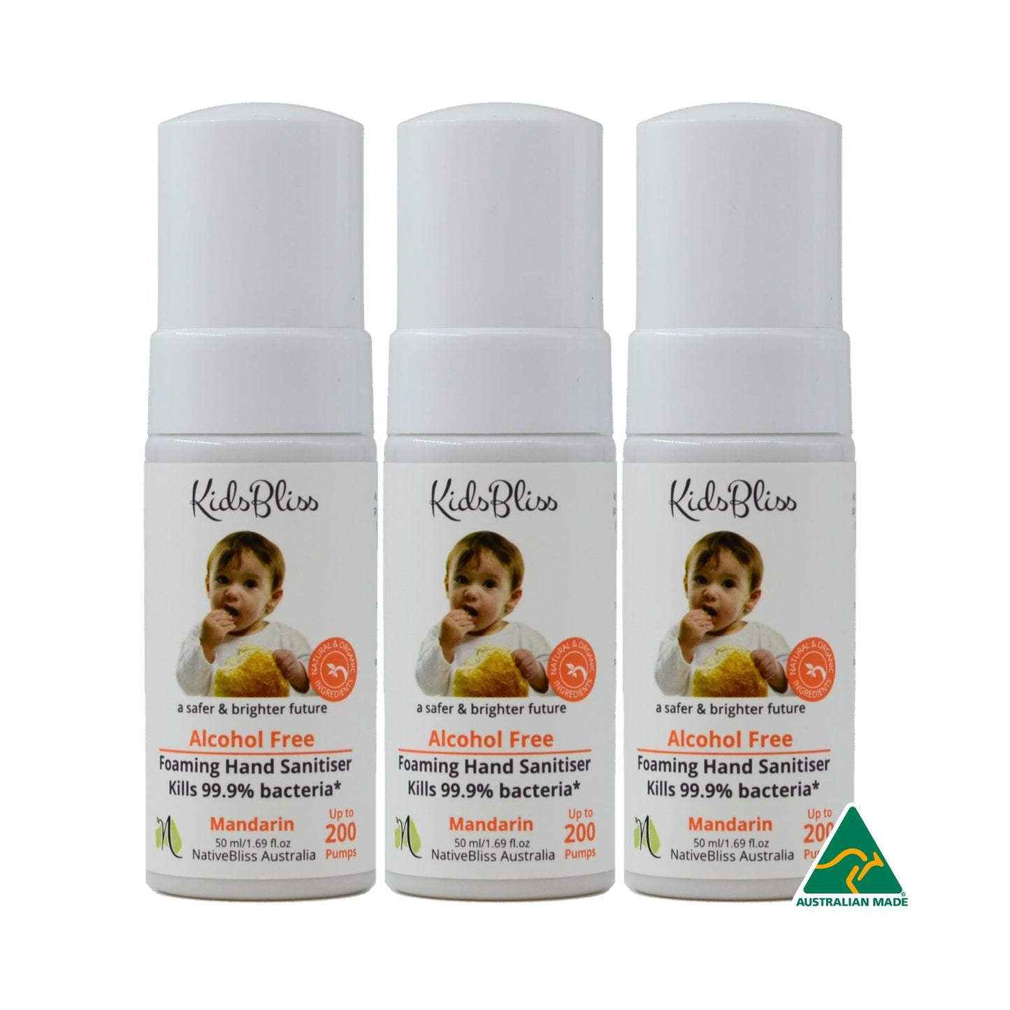 Alcohol-Free Foaming Hand Sanitiser 50ml — 3-Pack Eco Bundle (Includes Cotton Travel Bag)