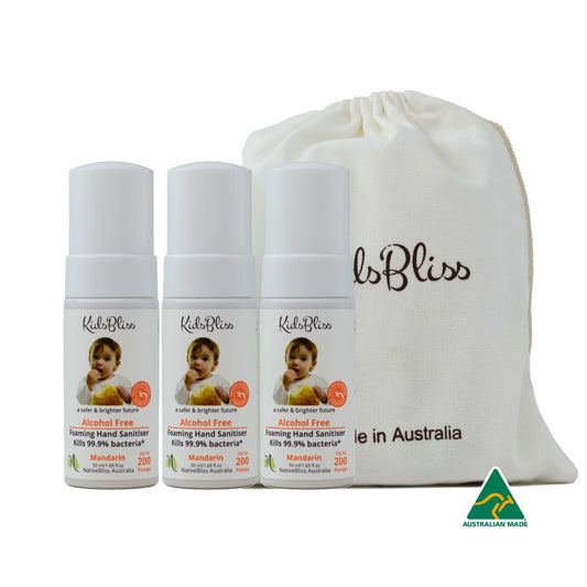 Alcohol-Free Foaming Hand Sanitiser 50ml — 3-Pack Eco Bundle (Includes Cotton Travel Bag)