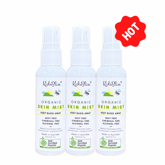 KidsBliss Organic Skin Mist, baby & kids sunscreen organic bug spray in easy spray bottle to keep bugs away.