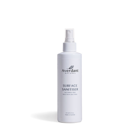 Averdant Surface Sanitiser 225ml Unscented the Bliss Shelf on yoga mat and towel, promoting active protection.