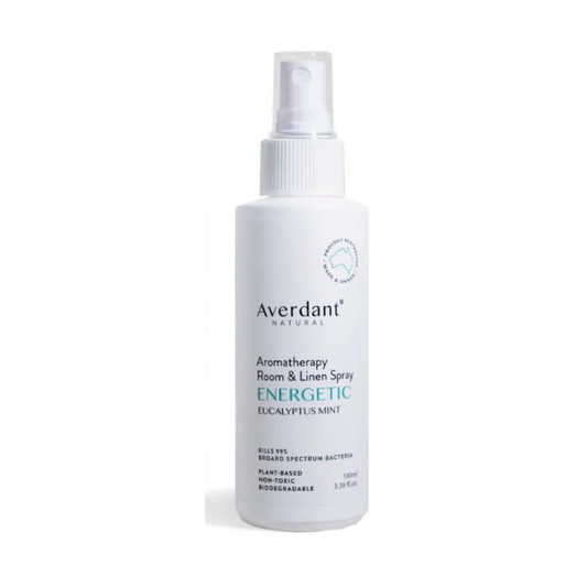 Averdant Natural Aromatherapy Room & Linen Spray Duo displayed in a bag near a stroller outdoors.