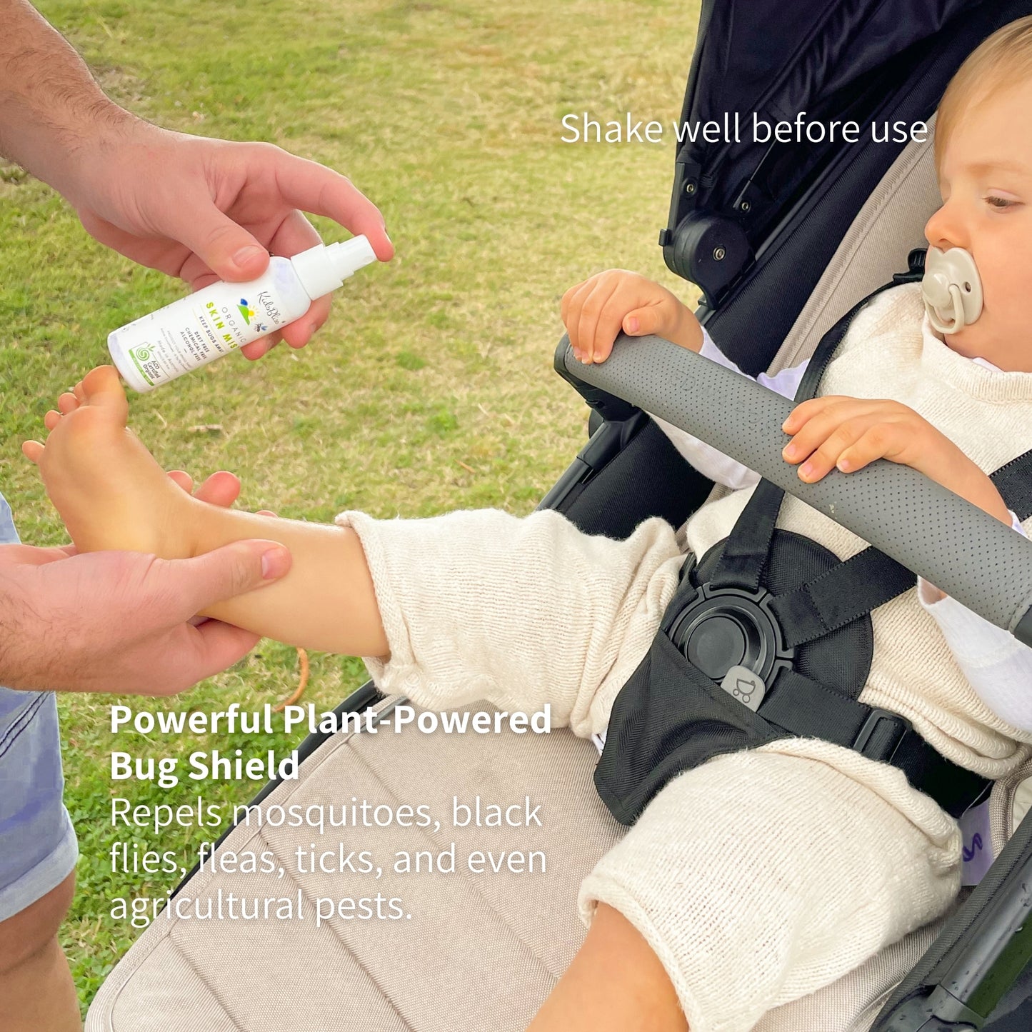 Kidsbliss Bulk Buy: Certified Organic Keep Bugs Away (3-Pack) natural bug repellent applied to child's foot.