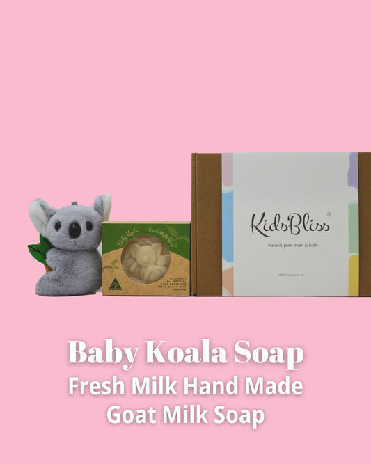 Baby Koala Gift Box featuring Hand Made Goat Milk Soap Gift Box and a plush koala toy.