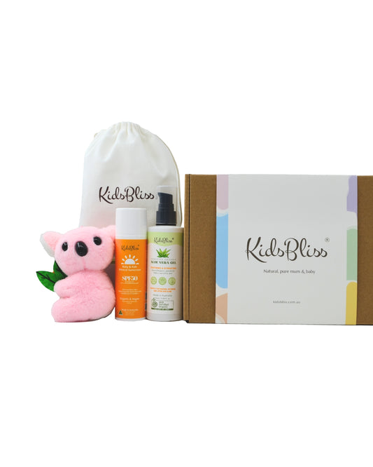 kidsbliss cool sun duo sunscreen and aloe vera gel pink gift  box