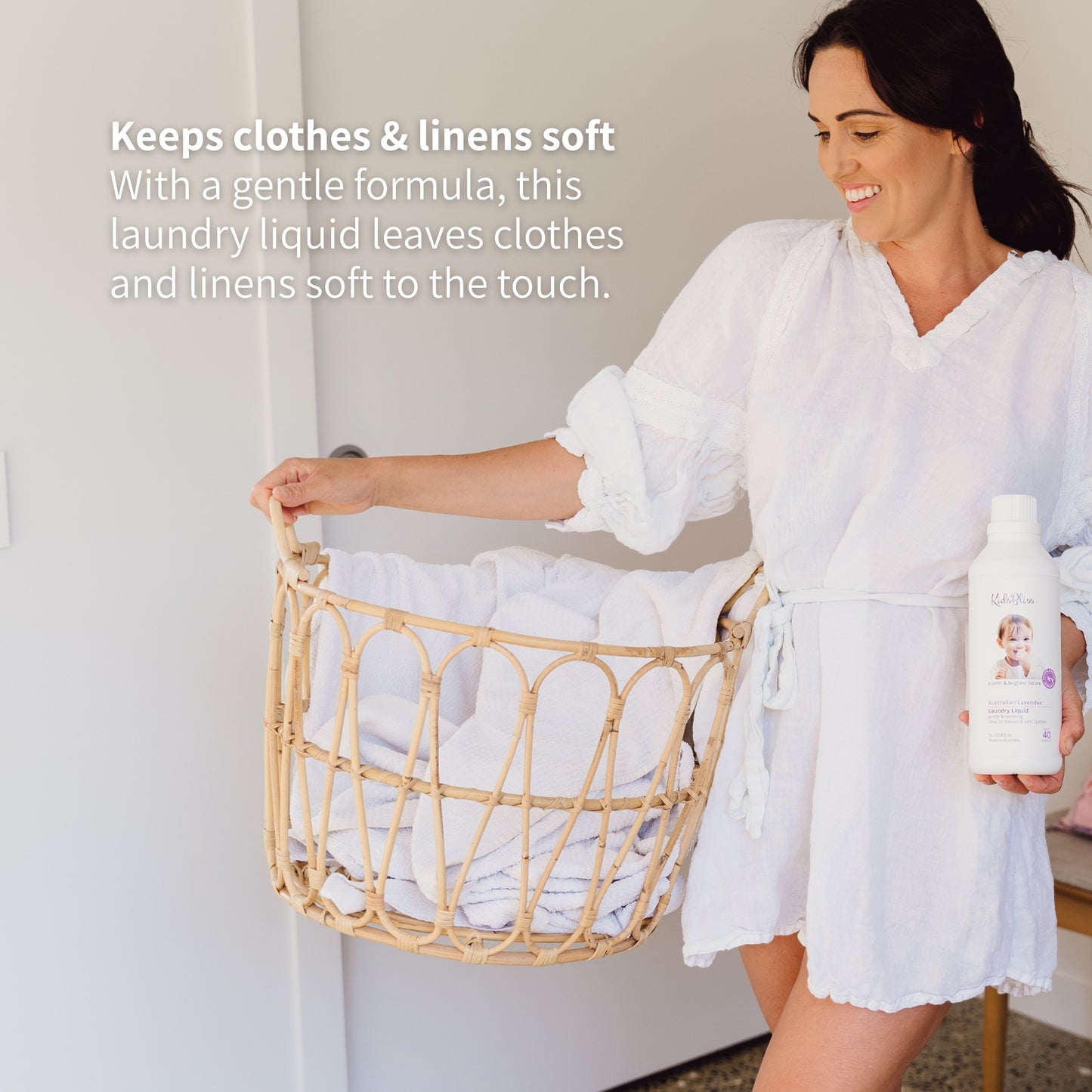 Bulk Buy | All-Natural Eco Laundry Liquid - Fragrance Free 1L x3 in a laundry basket, keeping clothes soft.