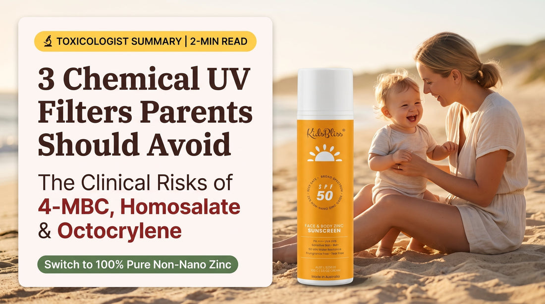 Paediatric Toxicologist Summary: 3 Chemical Sunscreen Ingredients to Avoid on Kids (2-Min Read)