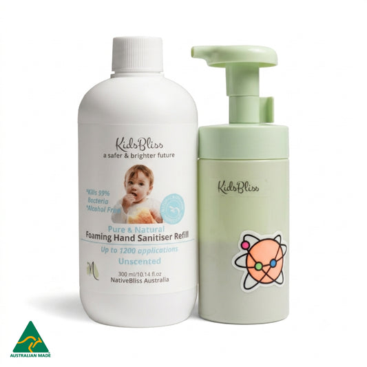 Alcohol-Free Foaming Hand Sanitiser DIY Refill Bundle (200ml Bottle + 300ml Refill) with unscented refill.