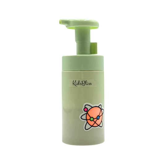 DIY Reusable Foaming Hand Pump Bottle (200ml) in light green with a KidsBliss sticker and pump top