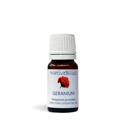 Essential Oil Geranium 10ml bottle from NativeBliss, 100% pure essential oil for skincare.