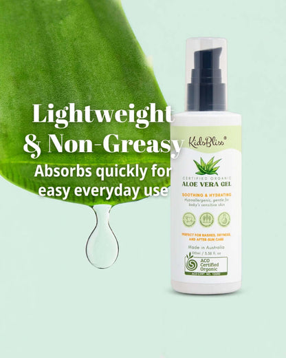 kidsbliss ACO certified organic aloe vera gel  lightweight and non-greasy