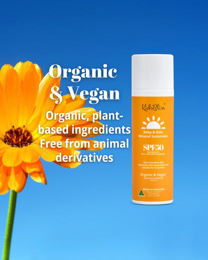 kidsbliss baby safe mineral sunscreen spf50+ Organic and Vegan