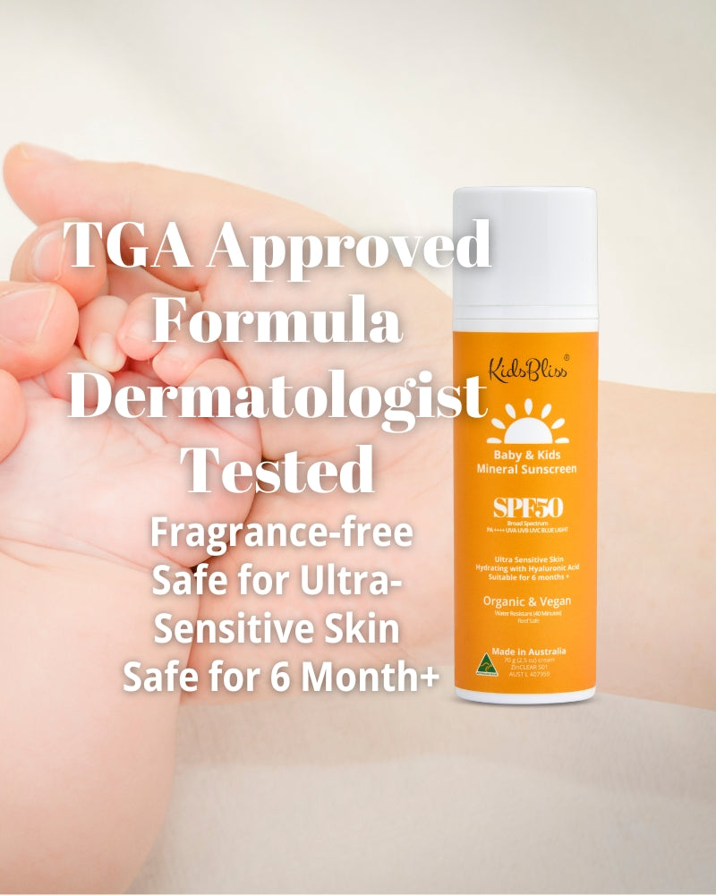 kidsbliss baby safe mineral sunscreen spf50+ TGA Approved