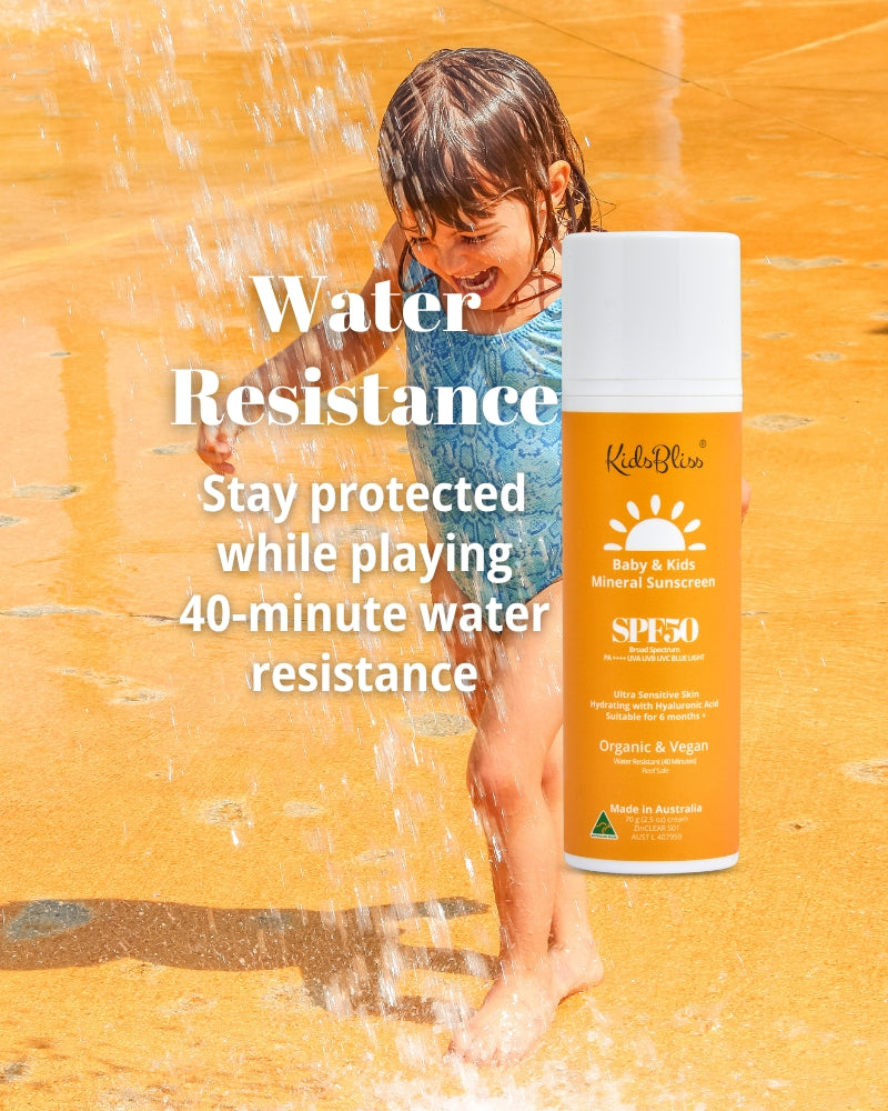 kidsbliss baby safe mineral sunscreen spf50+ Water Resistance