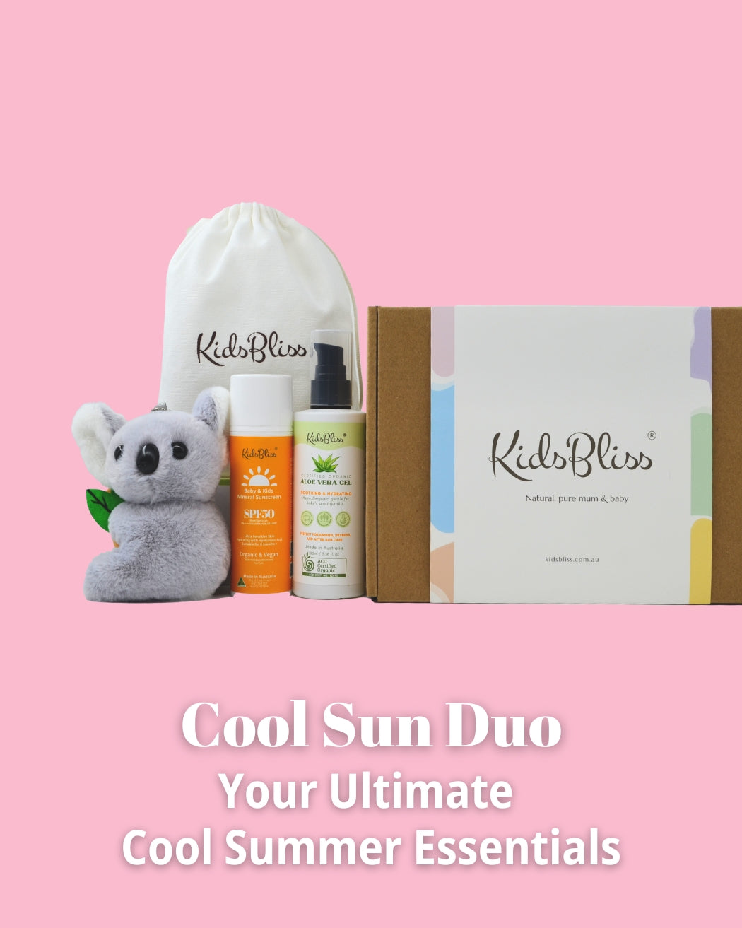 kidsbliss cool sun duo sunscreen and aloe vera gel grey gift box