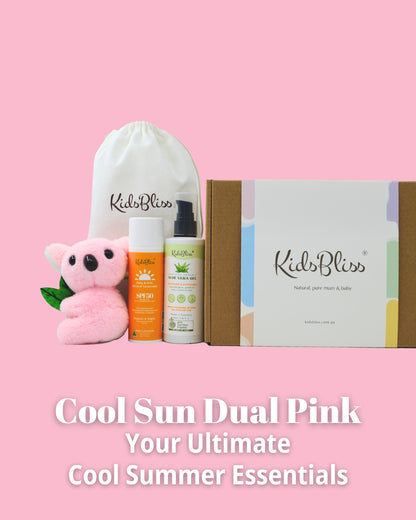 kidsbliss cool sun duo sunscreen and aloe vera gel pink gift  box