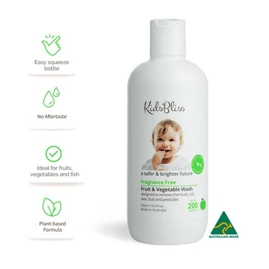 KidsBliss Fruit & Vegetable Wash: Fragrance Free, ideal for cleaning fruits, vegetables, and fish.