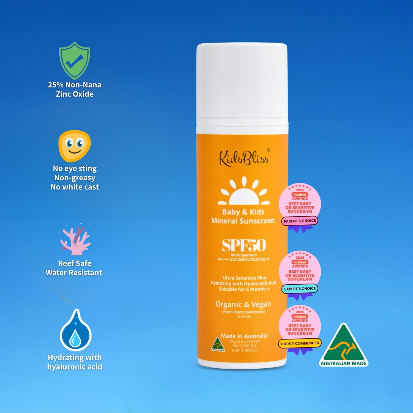 Organic Baby & Kids Mineral Sunscreen SPF50 70g