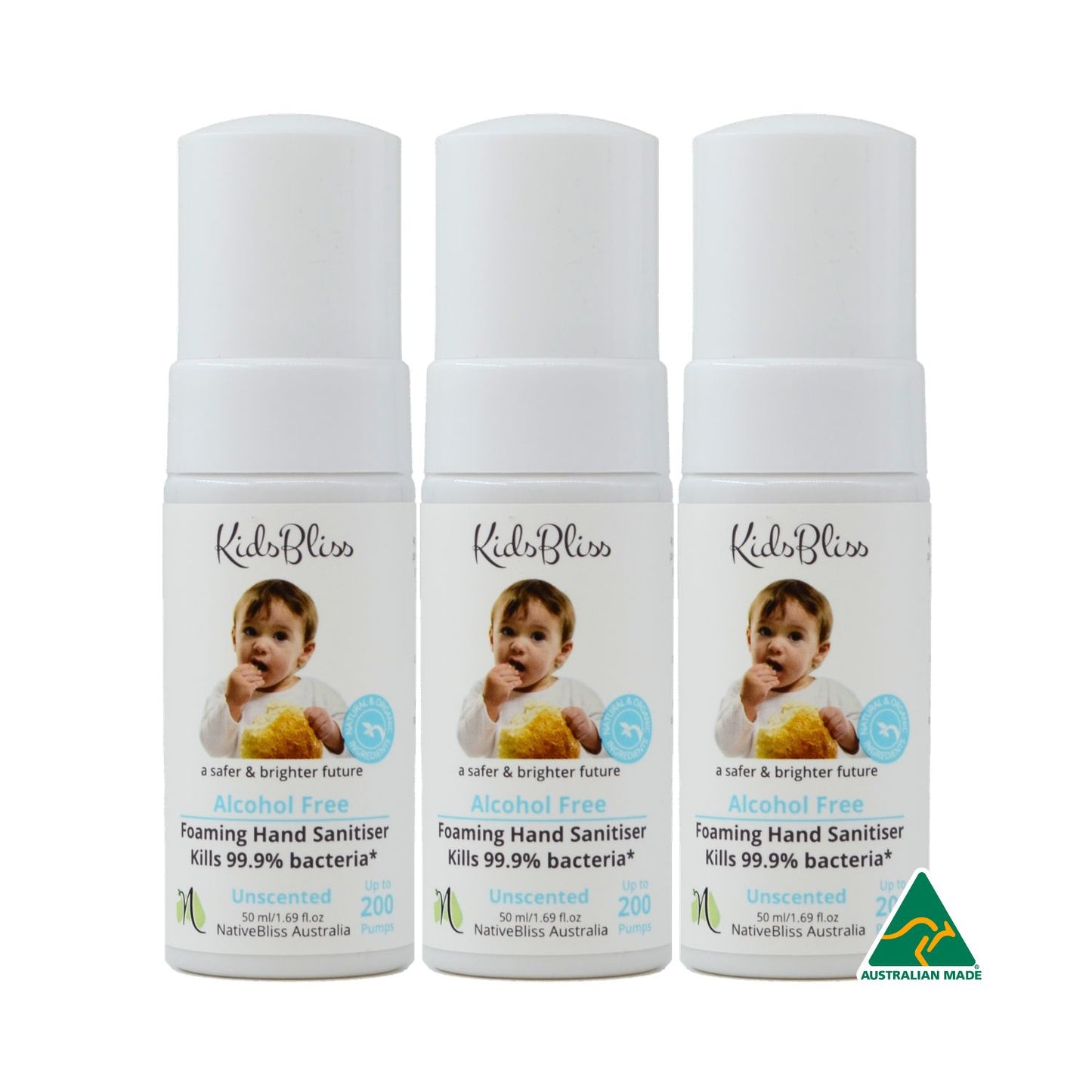 Alcohol-Free Foaming Hand Sanitiser 50ml — 3-Pack Eco Bundle (Includes Cotton Travel Bag)
