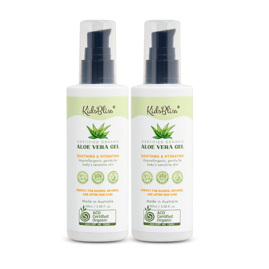 KidsBliss Bulk Buy: Organic Aloe Vera Gel for kids, soothing and hydrating, ACO certified organic, 2-pack.